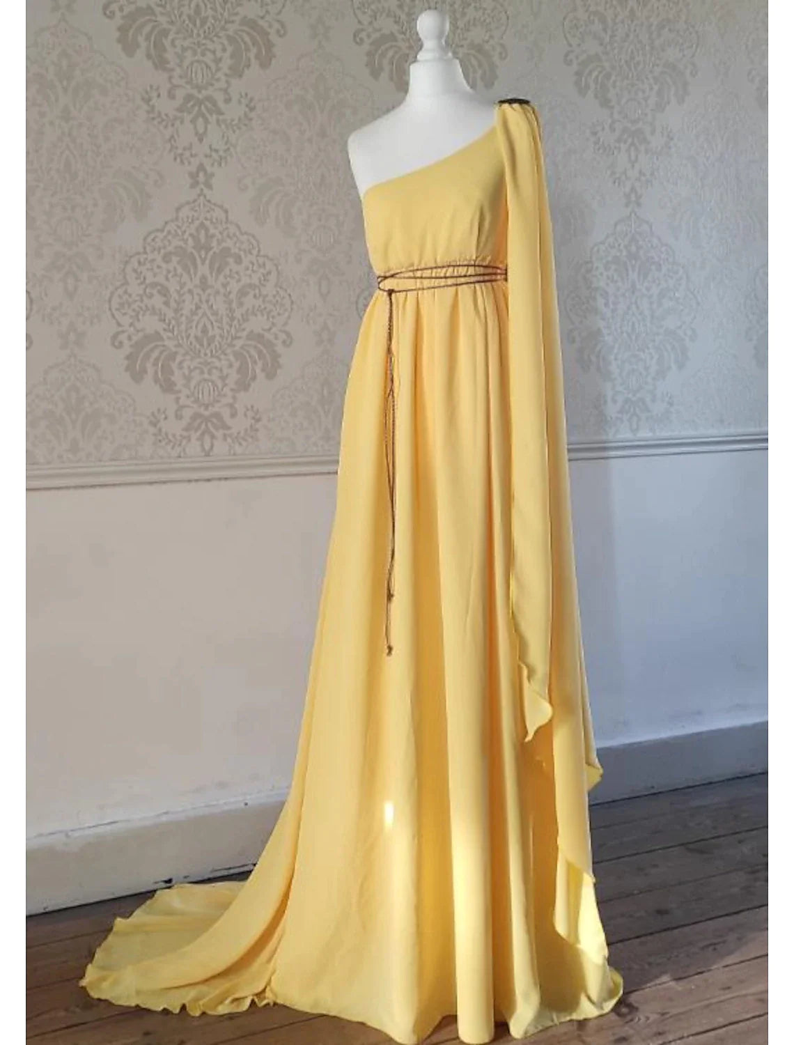 A-Line Wedding Guest Dresses Elegant Dress Evening Party Court Train Sleeveless One Shoulder Chiffon with Strappy