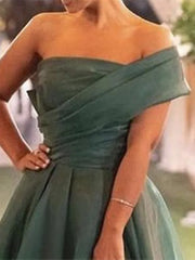 High Split Green Tulle A Line Prom Formal Dress