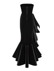 Mermaid / Trumpet Prom Dresses Little Black Dress Dress Prom Floor Length Sleeveless Strapless Velvet with Ruffles Pure Color