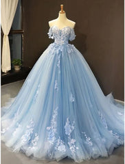 Ball Gown Prom Dresses Floral Wedding Dress Court Train Short Sleeve Sweetheart Lace with Pleats Appliques